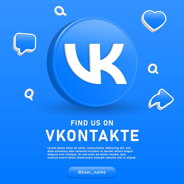 Plik wektorowy Śledź nas na vkontakte vk logo 3d w mediach społecznościowych ikony powiadomień w tle, takie jak ikona udostępniania komentarzy