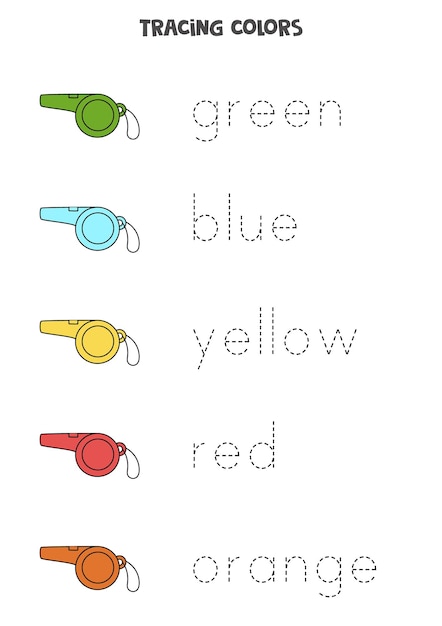 Śledź Nazwy Podstawowych Kolorów Za Pomocą Gwizdków ćwiczenie Pisma Ręcznego