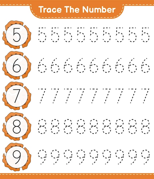 Śledź numer Śledzenie numeru z Cookie Edukacyjna gra dla dzieci do wydrukowania arkusza ilustracji wektorowych