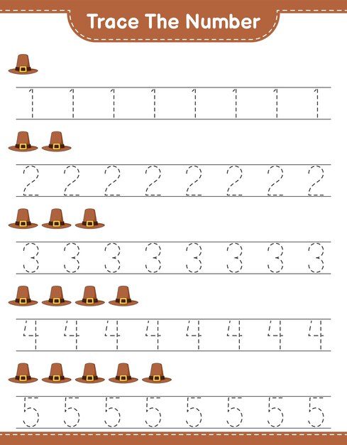 Śledź Numer śledzenie Numeru Z Kapeluszem Edukacyjna Gra Dla Dzieci Do Druku Arkusza Ilustracji Wektorowych