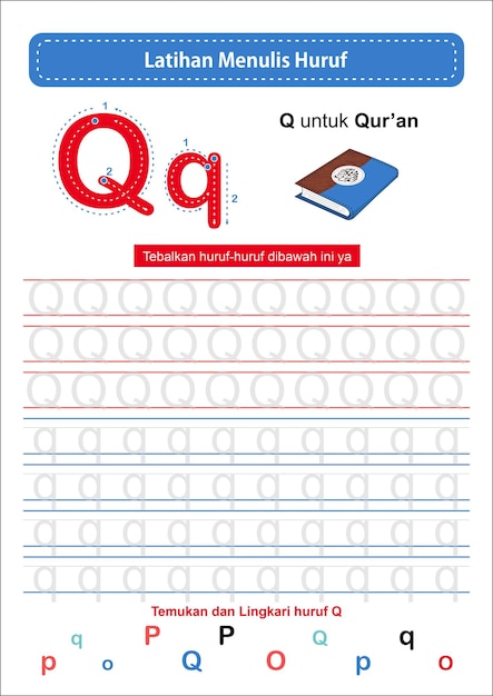 Plik wektorowy Śledzenie alfabetu q - wersja indonezyjska