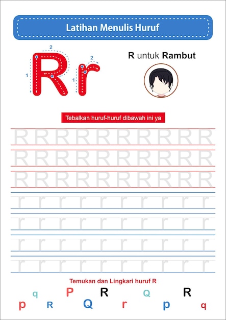 Plik wektorowy Śledzenie alfabetu r — wersja indonezyjska