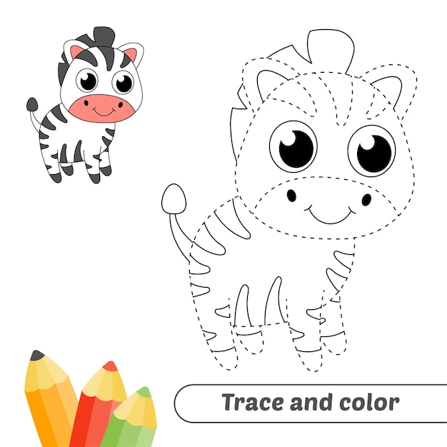 Śledzenie I Kolorowanie Wektora Zebry Dla Dzieci