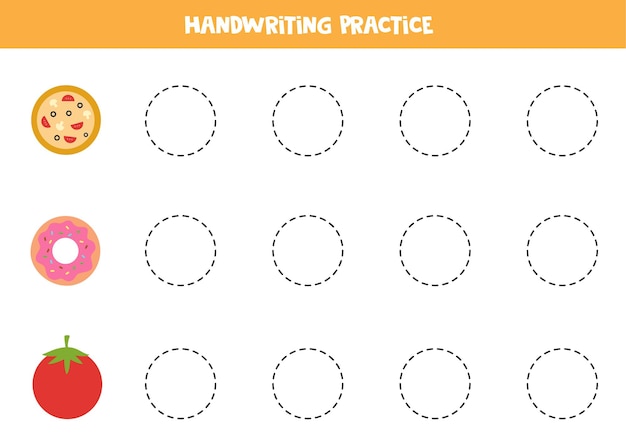 Śledzenie Konturów Uroczych Okrągłych Obiektów. Praktyka Pisma Ręcznego Dla Dzieci.