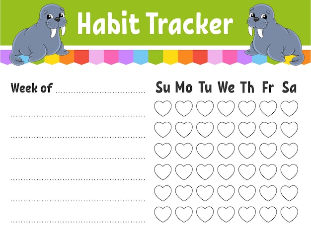 Śledzenie Nawyków Dla Dzieci Szablon Arkusza Do Drukowania Z Uroczym Charakterem