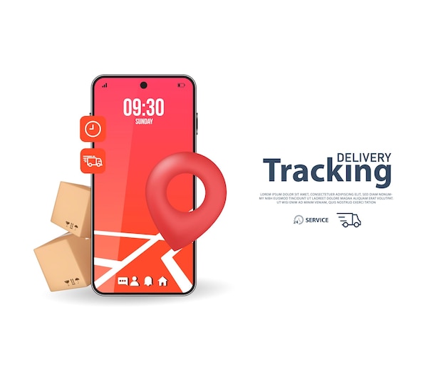 Śledzenie Zamówień Online 3d Z Mapą Lokalizacji Pinów Szybka Reakcja Na Wysyłkę Paczki Na Telefon Komórkowy Ilustracja Wektora