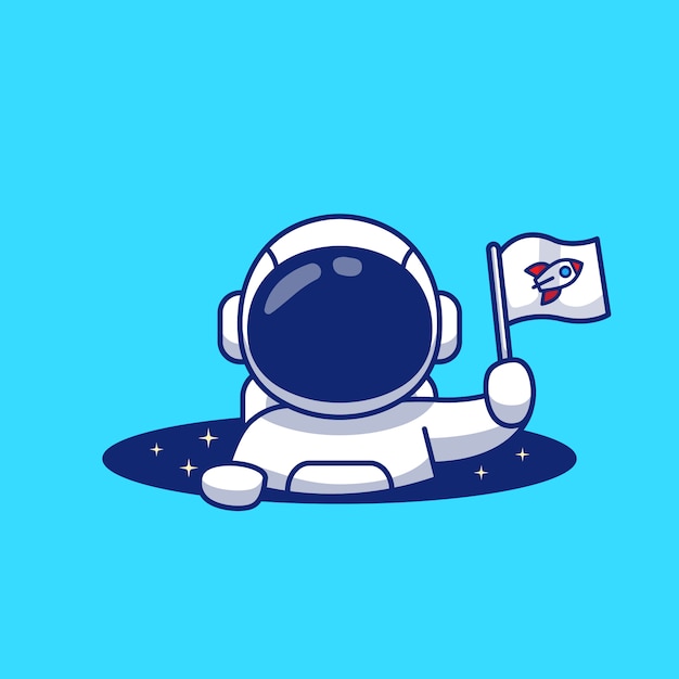 Śliczna Astronauta Mienia Flaga W Astronautycznej Dziury Kreskówki Ilustraci.