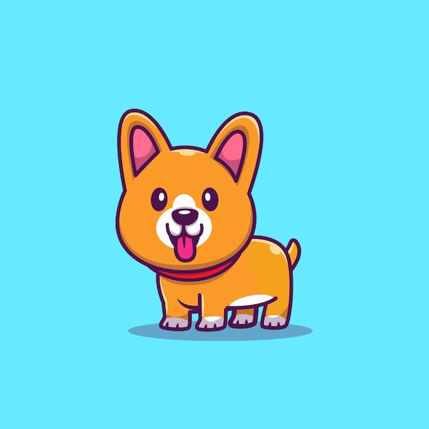 Śliczna Corgi Uśmiechnięta kreskówki ikony ilustracja. Koncepcja ikona zwierzę na białym tle. Płaski styl kreskówek