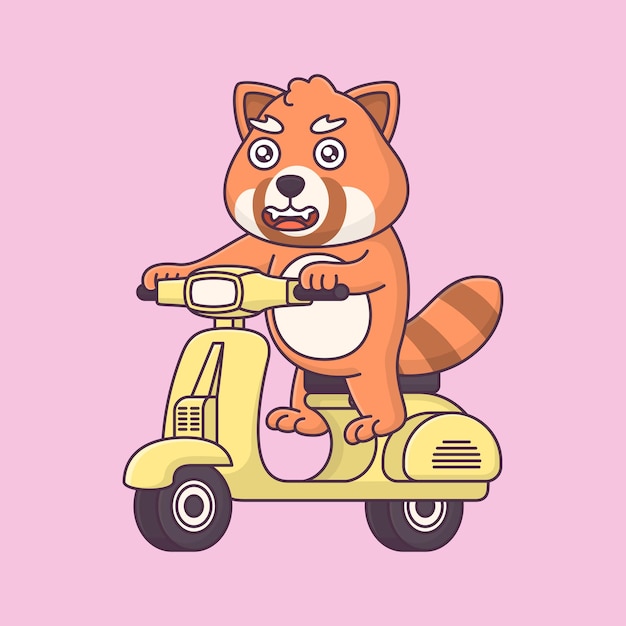 Śliczna czerwona panda jedzie na motocyklu, ikona ilustracja kreskówka wektor kreskówka na białym tle