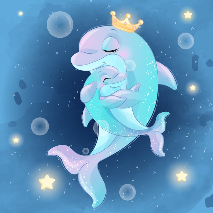 Wektor śliczna delfin matka i dziecko