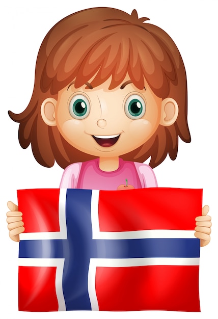 Śliczna dziewczyna i flaga Norwegia