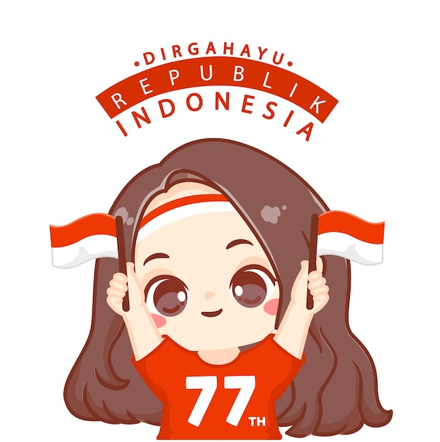 Śliczna Dziewczyna świętuje Indonezja 77. Dzień Niepodległości Lub Dirgahayu Kemerdekaan Indonesia Ke 77