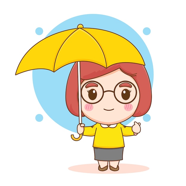 Śliczna Dziewczyna Trzyma Parasol Postać Z Kreskówki Chibi