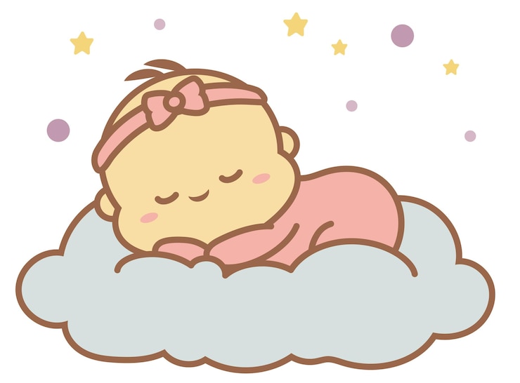 Wektor śliczna dziewczynka śpi w chmurze wektor chibi pastelowy rysunek