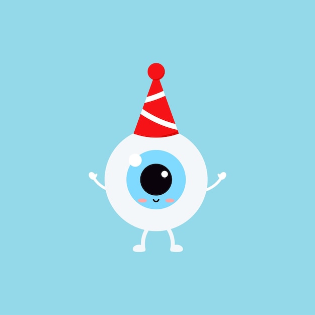 Plik wektorowy Śliczna gałka oczna w urodzinowym kapeluszu odizolowana na tle boże narodzenie śmieszne uśmiechnięta gałka oczna płaska konstrukcja kreskówka kawaii styl emoji element ilustracja wektorowa postaci