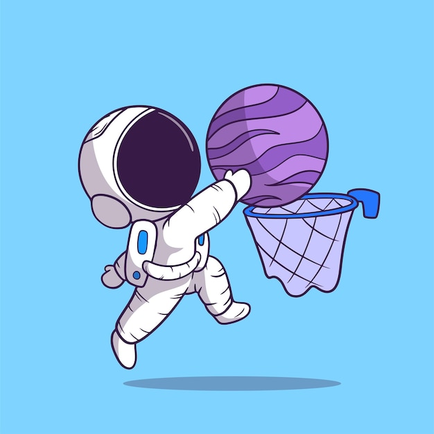 Śliczna Ilustracja Astronauta Grająca W Koszykówkę Z Kulą Planety