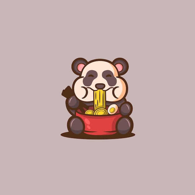 Śliczna ilustracja pandy jedzącej makaron