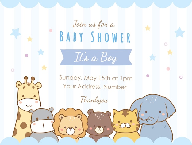 Śliczna Kartka Z życzeniami Zwierzęta Chłopiec Ilustracja Baby Shower