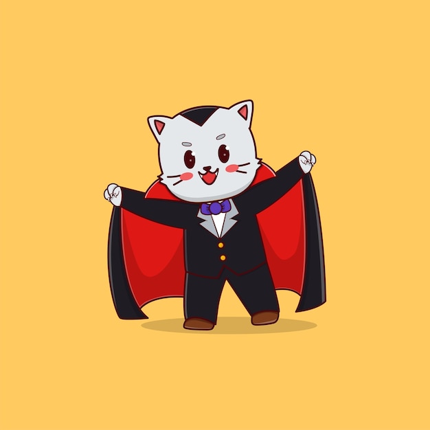 Plik wektorowy Śliczna kawaii dracula kot halloweenowa ilustracja sztuki