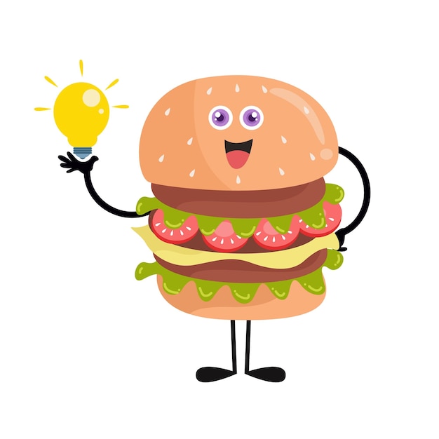 Śliczna Kreskówka Burger Z Różnymi Działaniami Nowoczesny Styl Wektor Ilustracja Izolowany Na Białym Tle