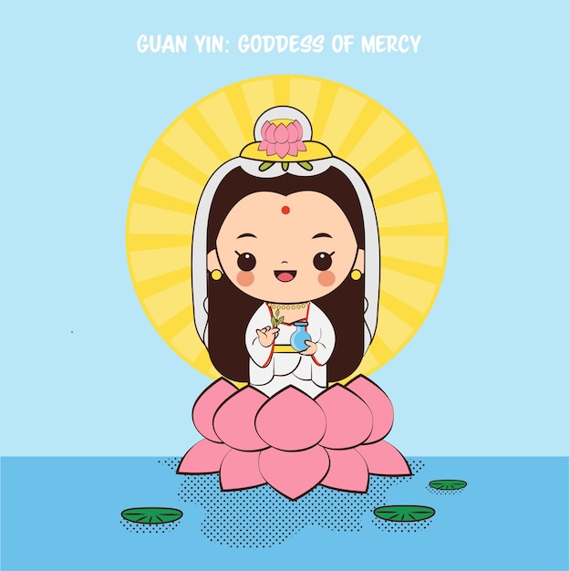 Śliczna kreskówka Guan Yin, bogini miłosierdzia dla kultury chińskiej