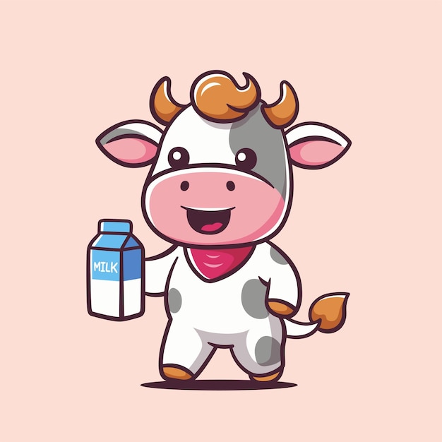 Śliczna krowa trzyma ilustrację logo maskotki mleka