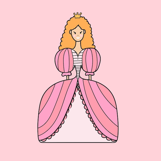 Śliczna księżniczka w stylu doodle na różowym tle