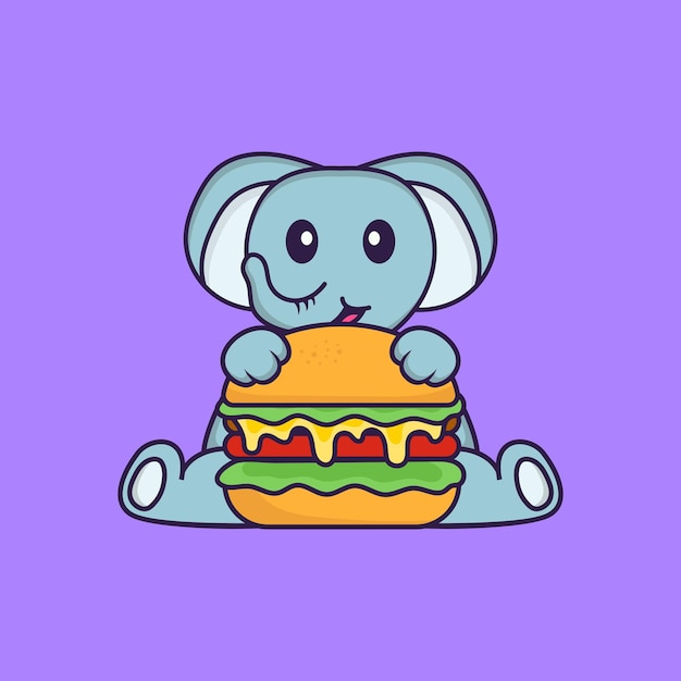Plik wektorowy Śliczna lama jedząca burgera koncepcja kreskówki dla zwierząt na białym tle