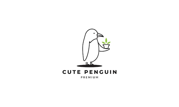 Śliczna Linia Pingwinów Daje Projekt Logo Na Prezent