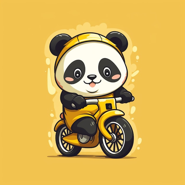 śliczna mała panda jedzie na rowerze logo wektor sztuka wektor godło prosty rysunek