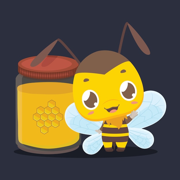 Śliczna Mała Pszczoły Pozycja Obok Słoju Miód