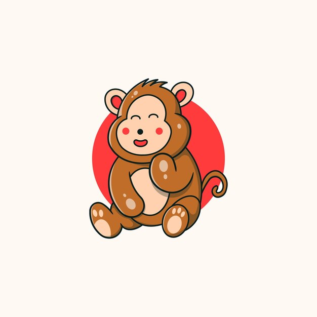 Śliczna Małpa Uśmiech Kreskówka Wektor Ikona Ilustracja Premium Wektor