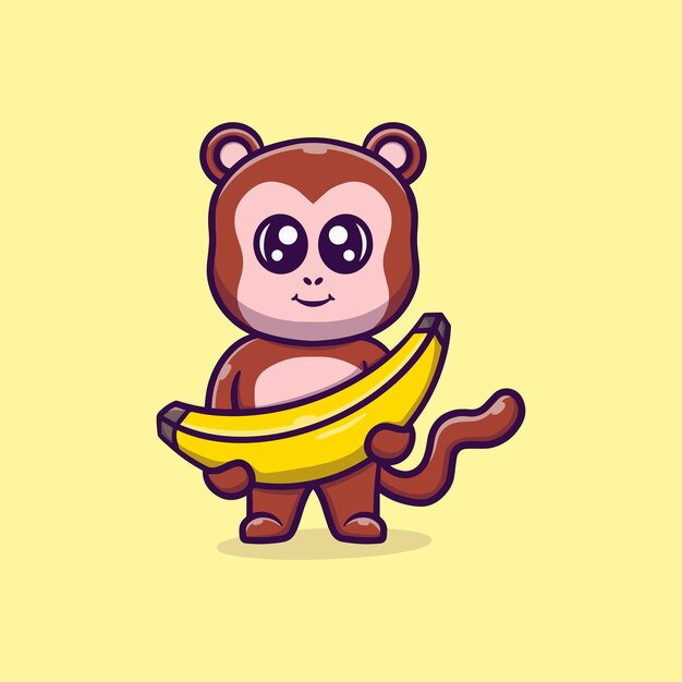 Śliczna Małpa Z Bananową Ikoną Wektorową Ilustracją