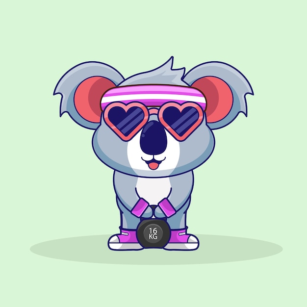 Śliczna Maskotka Koala Podnoszenie Kettlebell Wektor Projekt Gym Workout Icon śliczna Naklejka Stylu Cartoon