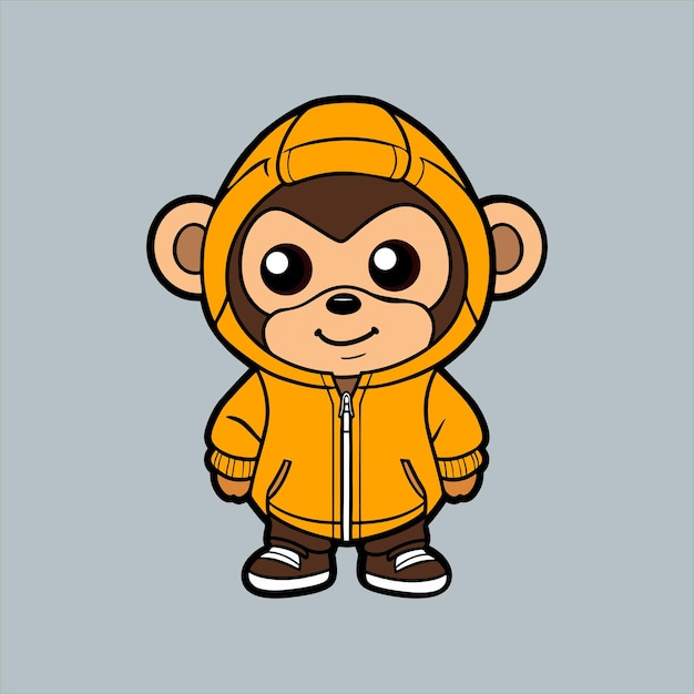 Śliczna maskotka małpa ubrana w kurtkę Ikona wektora kreskówek Płaski styl kreskówki