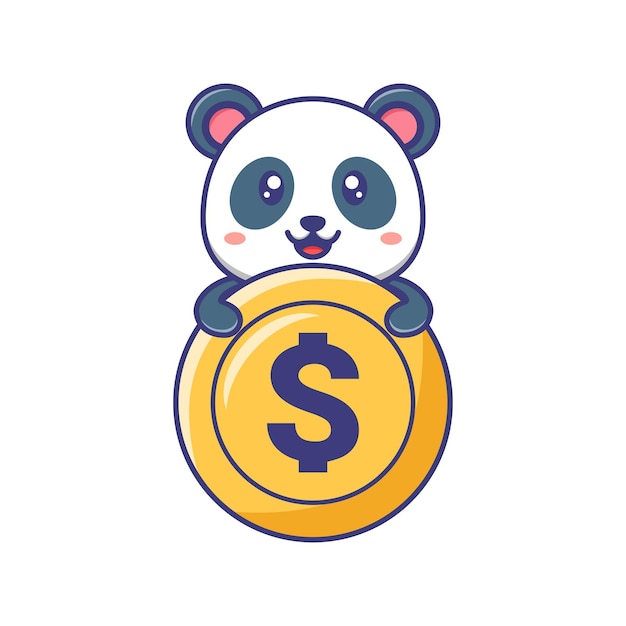 Śliczna Panda Dla Dzieci Z Ilustracją Kreskówki Monety Dolara