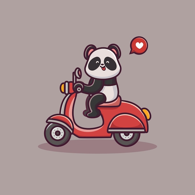 Śliczna Panda Jeździ Na Skuterze Kreskówki