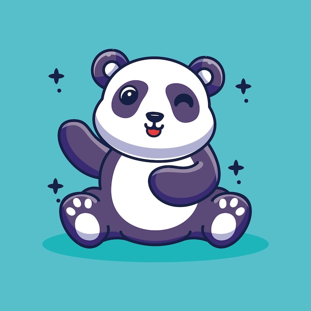 Śliczna Panda Macha Ręką Ikona Ilustracja Wektorowa