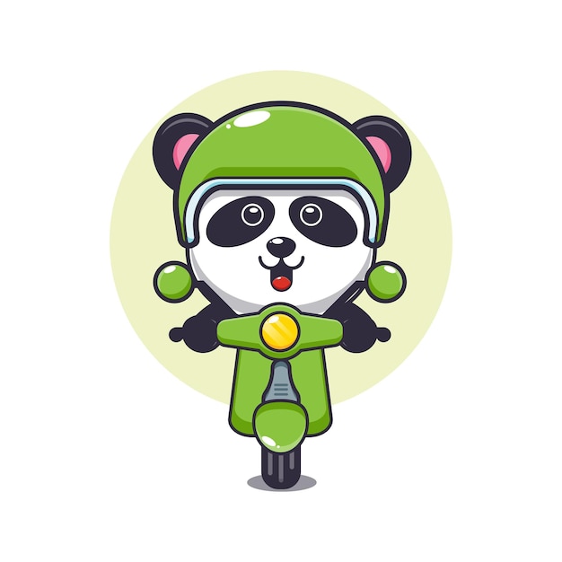 Śliczna Panda Maskotka Kreskówka Jeździć Na Skuterze