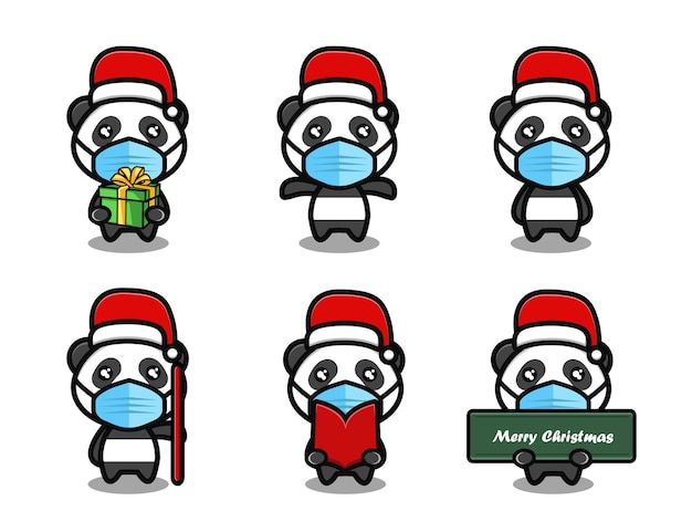 Śliczna Panda Nosząca świąteczny Zestaw Kreskówek