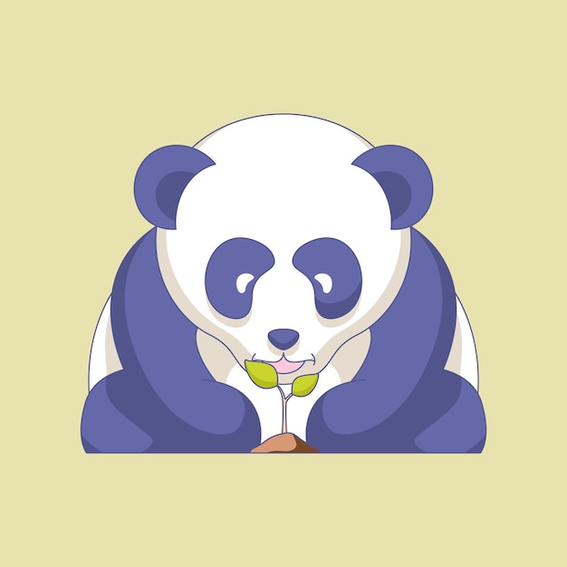 Śliczna Panda Sadząca Drzewo Kreskówka Logo Wektor Ilustracja