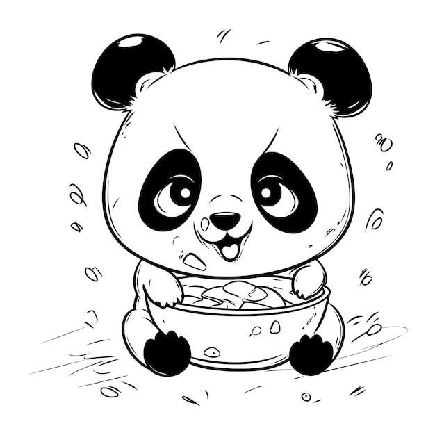 Śliczna Panda Z Miską Jedzenia Ilustracja Wektorowa
