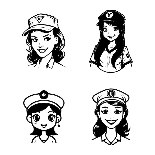 Śliczna pielęgniarka kreskówka proste logo grafika czarny wektor ilustracja na białym tle dla aplikacji logo stron internetowych symbol UI UX grafika i projektowanie stron internetowych Eps 10