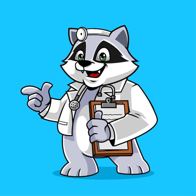 Śliczna Racoon Lekarz Maskotki Wektoru Ilustracja