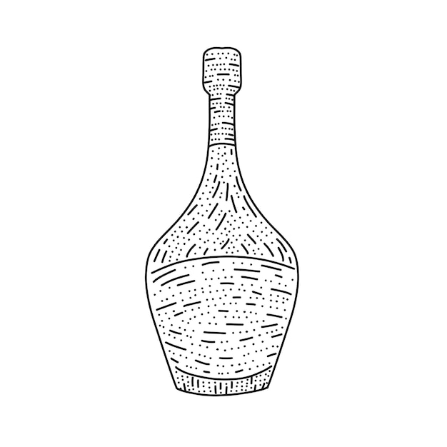 Śliczna Ręcznie Rysowane Butelka Szampana Na Białym Tle Na Ilustracji Wektorowych Biały