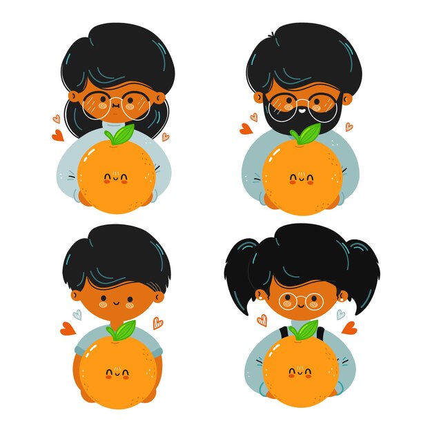 Śliczna śmieszna Rodzina Trzyma W Ręku Pomarańczowy Owoc