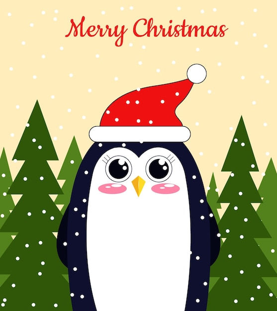 Śliczna świąteczna Postać Pingwina W Płaskim Stylu