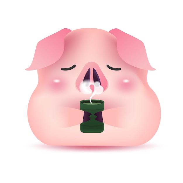 Śliczna świnia pije herbaty.