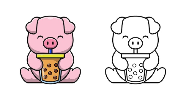 Śliczna świnia Z Bańką Z Herbatą Do Kolorowania Dla Dzieci