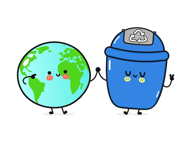 Śliczna Szczęśliwa Planeta Ziemia I Kosz Na śmieci
